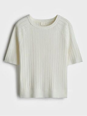 H&M NWT Ivory off white white Short-Sleeve textured Knit thick Top